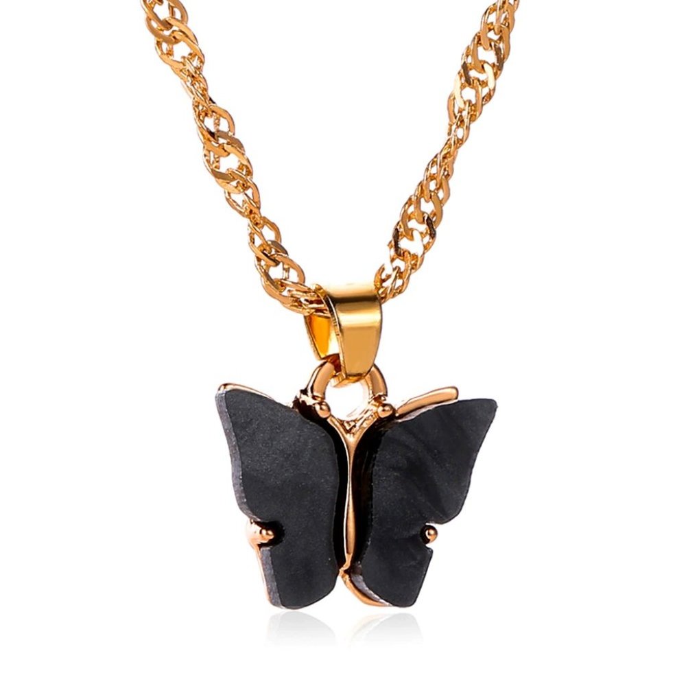 <3 BACK! <3 Goth Onyx Black Butterfly Necklace